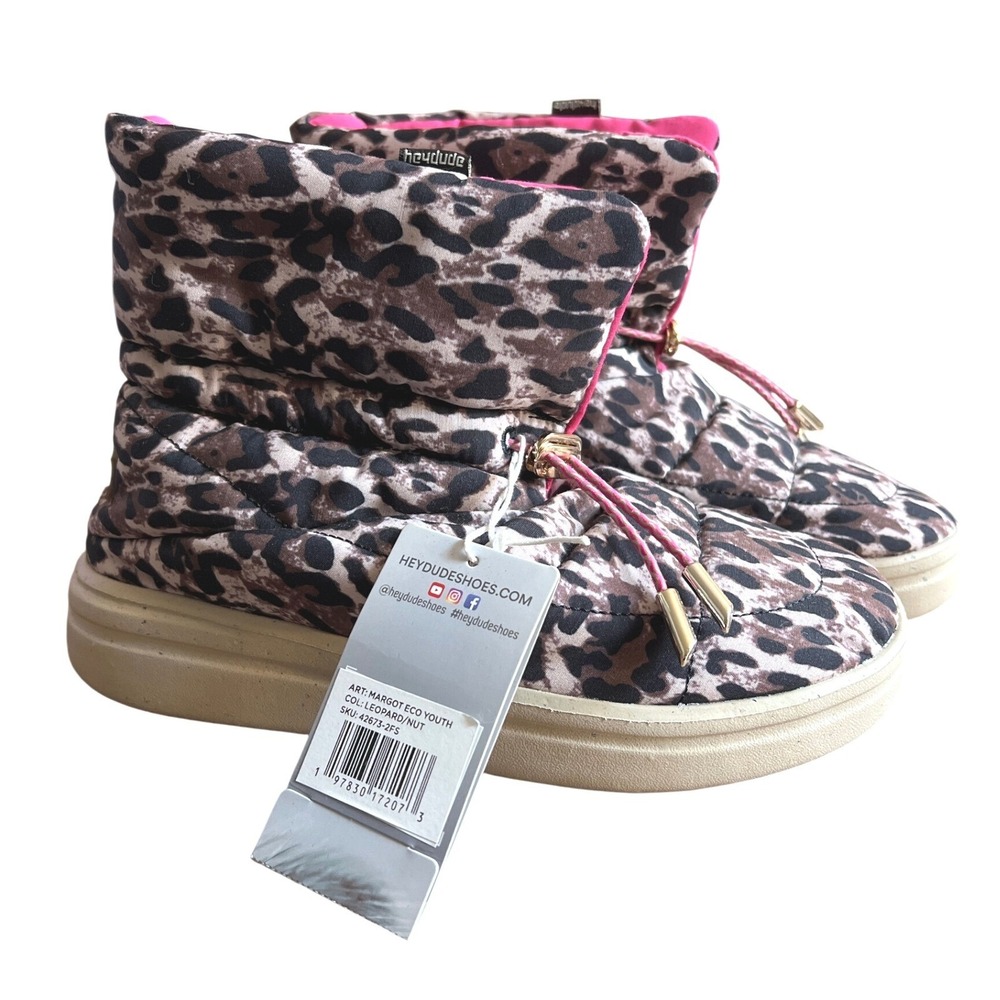 Hey Dude Girls Margot Eco Boots Leopard Print Size 5 Youth NWT